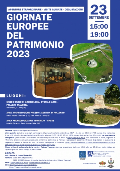 GEP 2023 - Bra (CN) - Museo civico di archeologia storia e arte – Palazzo Traversa, frazione Pollenzo e Santa Vittoria d’Alba (CN), Aperture straordinarie, visite guidate, degustazioni