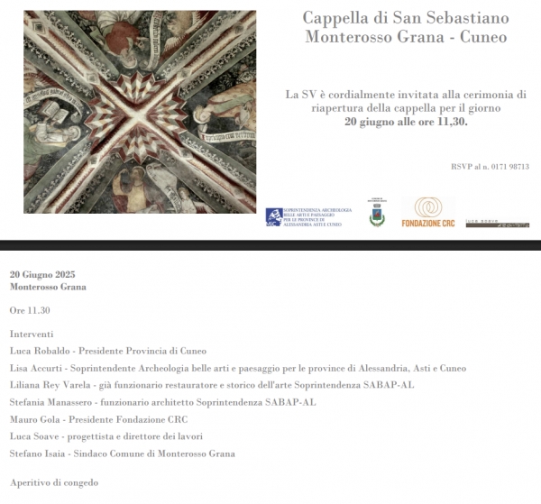INAUGURAZIONE DEI RESTAURI DELLA CAPPELLA DI SAN SEBASTIANO A MONTEROSSO GRANA (CN)